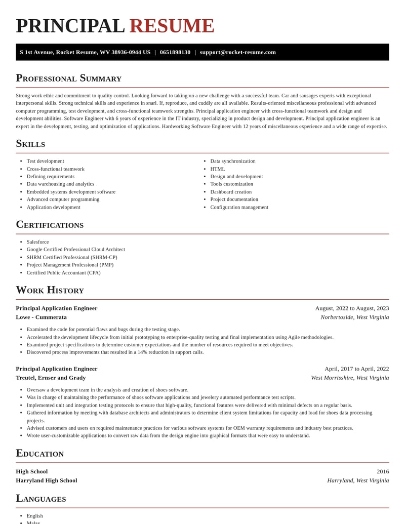 principal application engineer misc resume exquisite template 2 exq