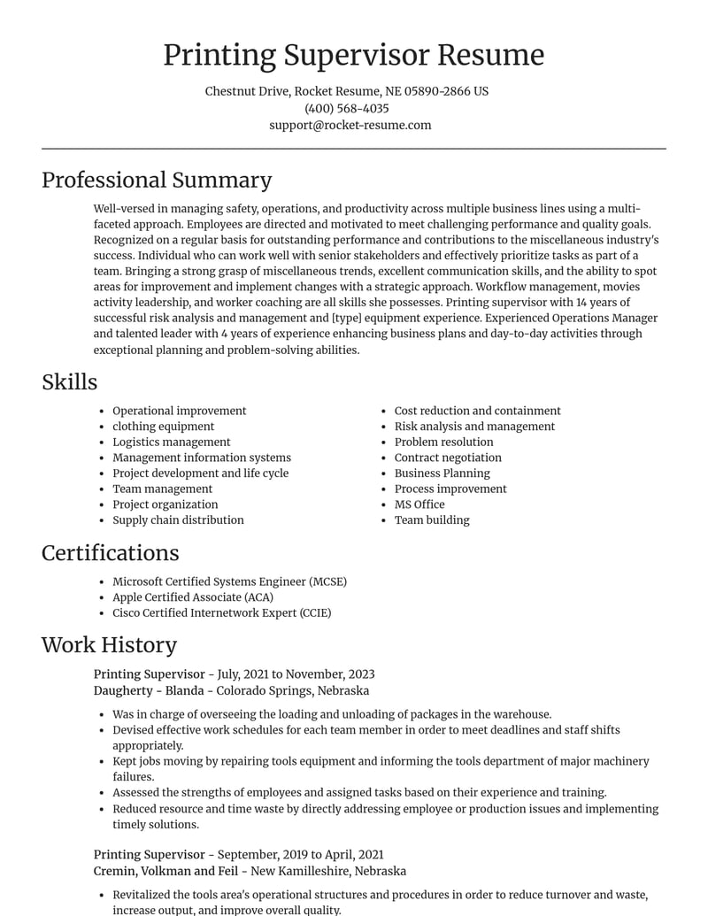 printing supervisor misc resume focal point template 1 foc