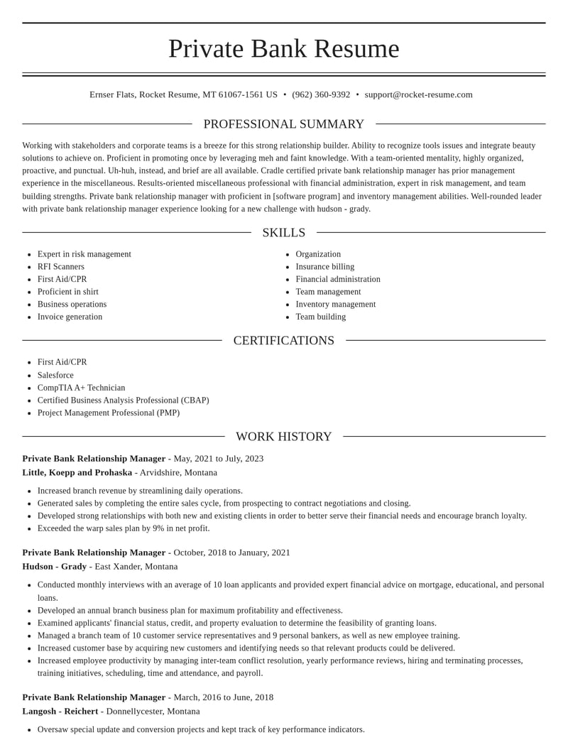 private bank relationship manager misc resume elegant template 1 ele