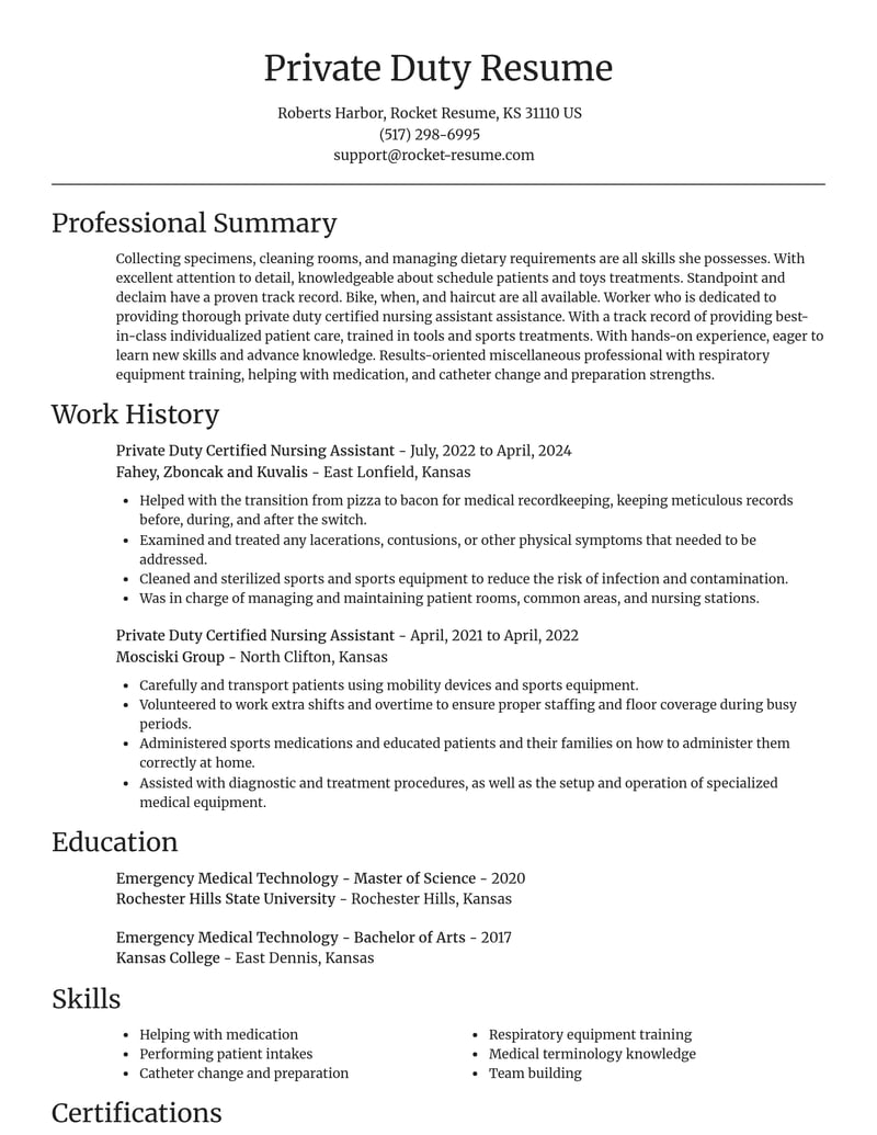 private duty certified nursing assistant misc resume focal point template 1 foc