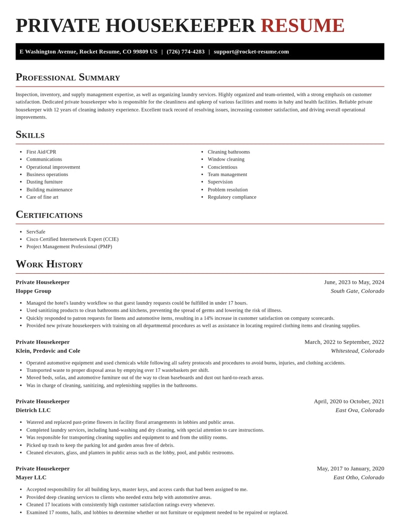 private housekeeper misc resume exquisite template 2 exq