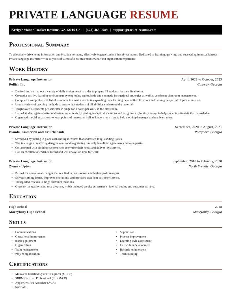 private language instructor misc resume exquisite template 1 exq
