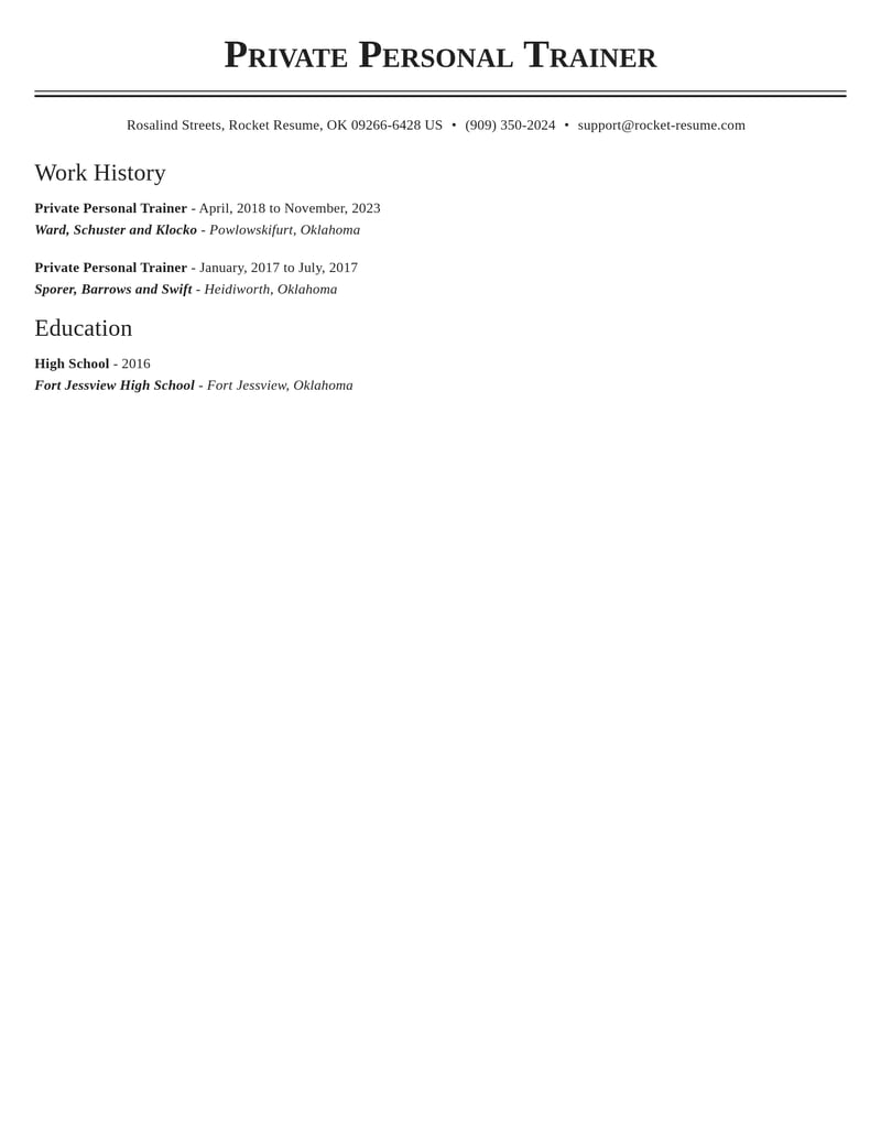 private personal trainer misc resume classic template 2 cla