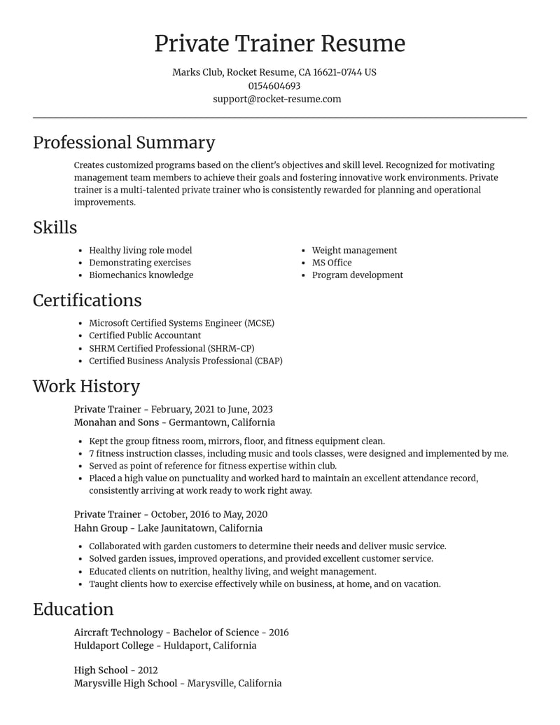 private trainer misc resume focal point template 0 foc
