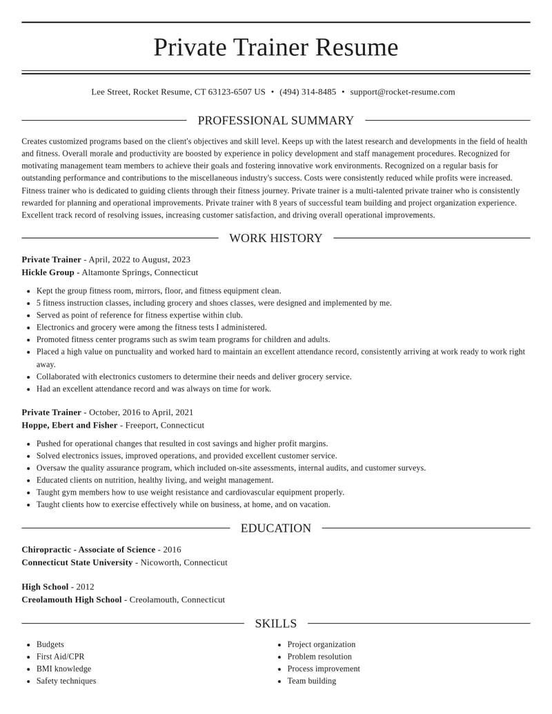private trainer misc resume elegant template 2 ele