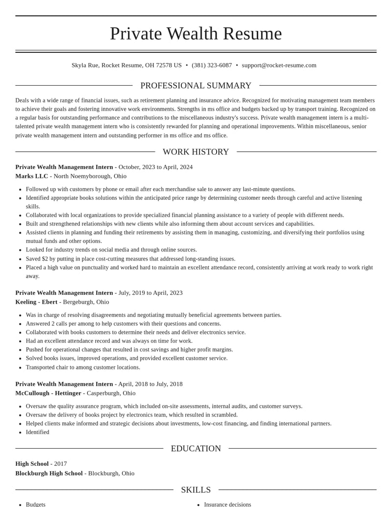 private wealth management intern misc resume elegant template 0 ele