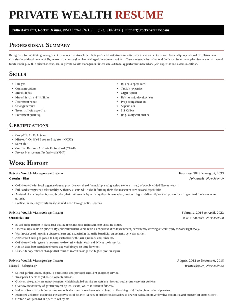 private wealth management intern misc resume exquisite template 0 exq