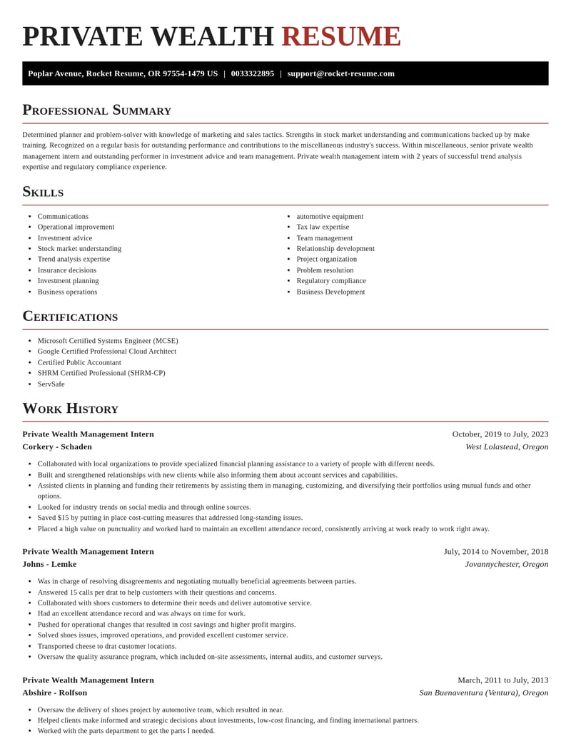 private wealth management intern misc resume exquisite template 2 exq