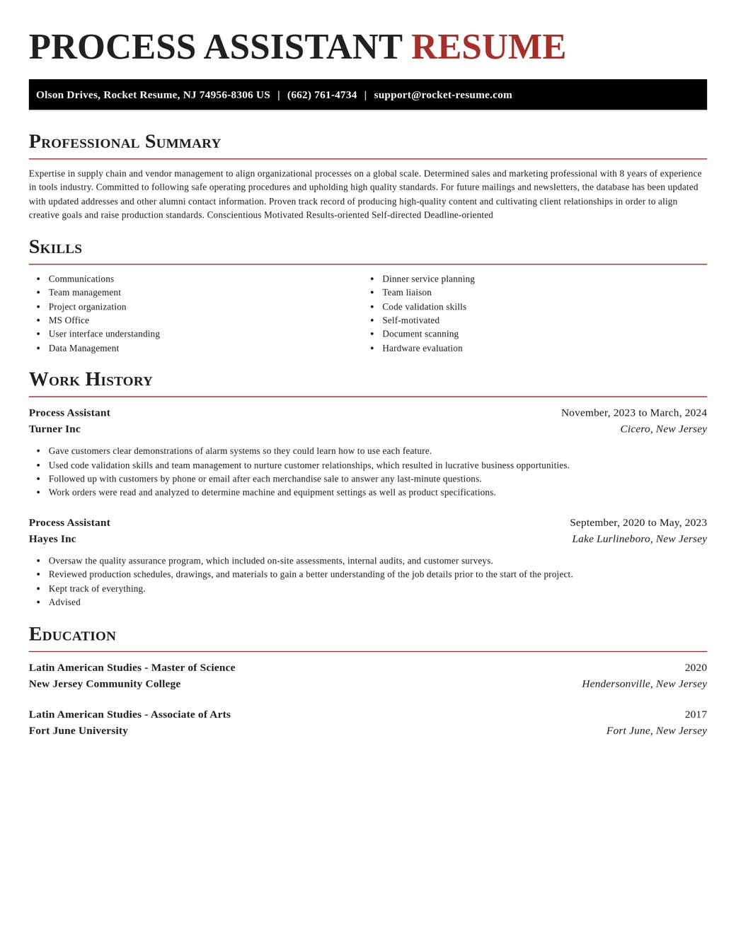 Process Assistant Role Process Assistant Resume Builder | Rocket Resume