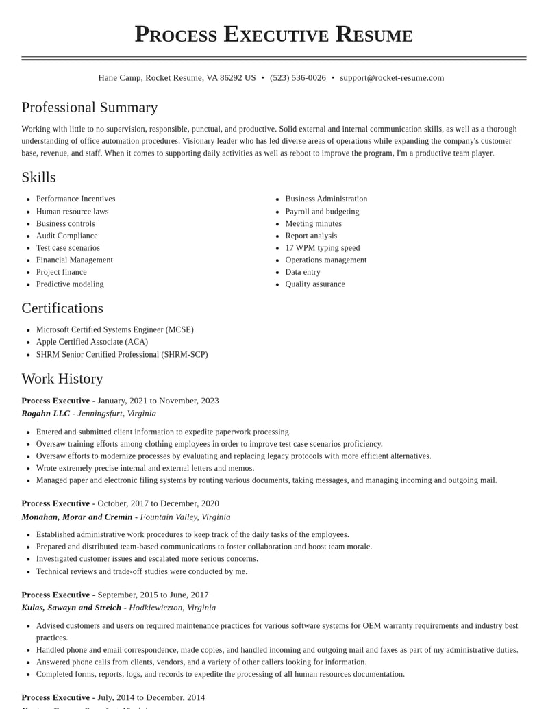 process executive misc resume classic template 1 cla