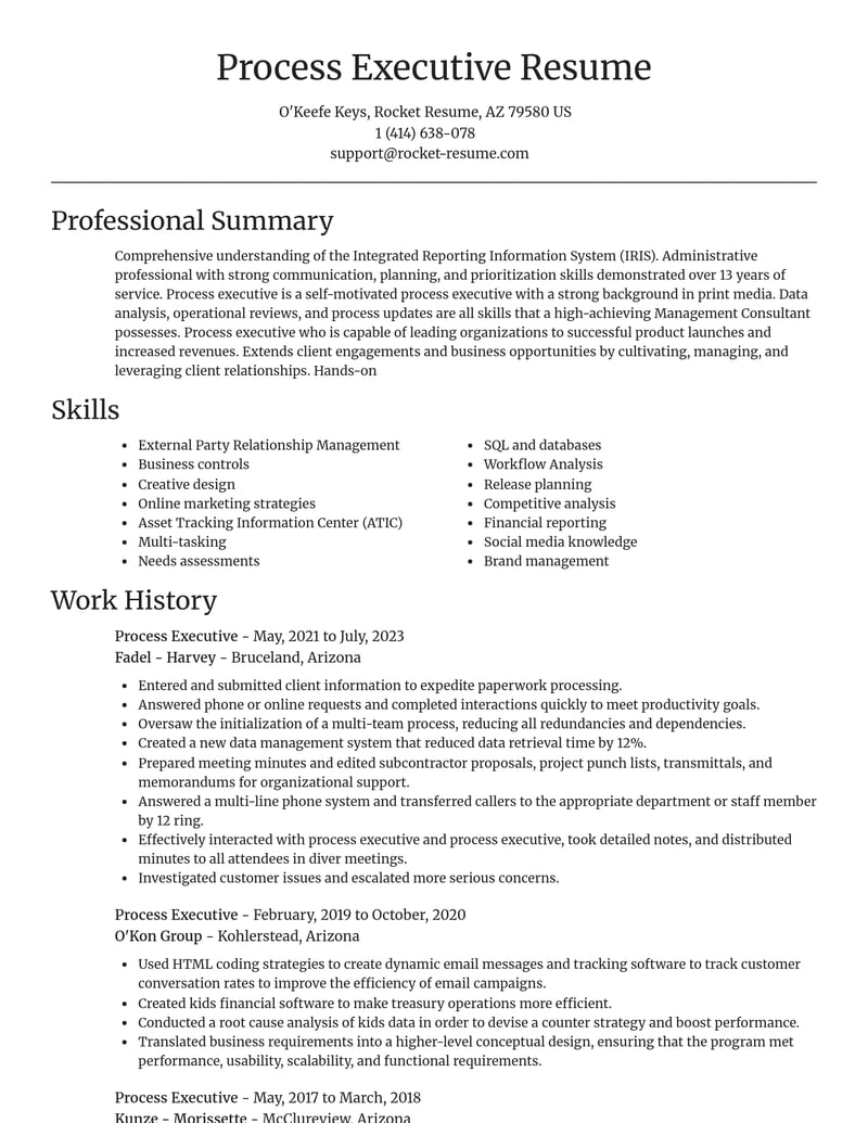 process executive misc resume focal point template 2 foc