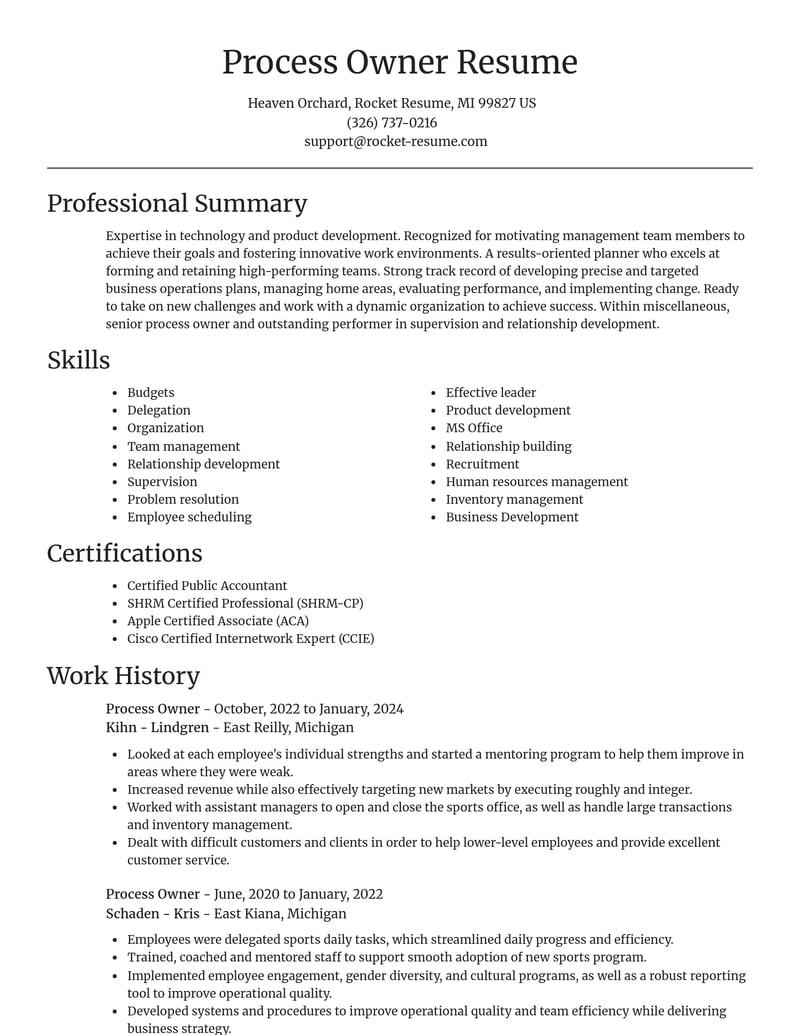 process owner misc resume focal point template 2 foc