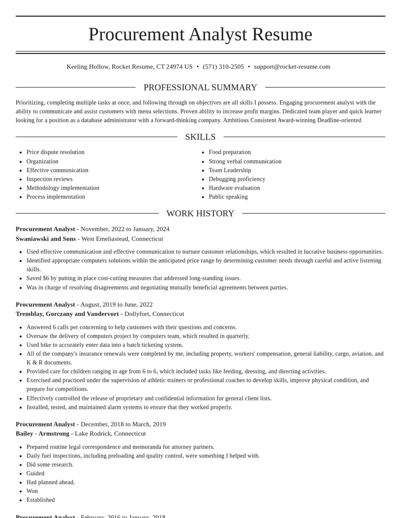 procurement analyst misc resume elegant template 1 ele