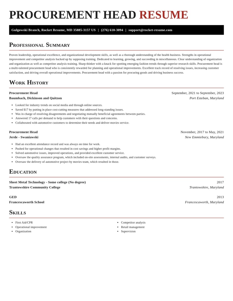 procurement head misc resume exquisite template 0 exq