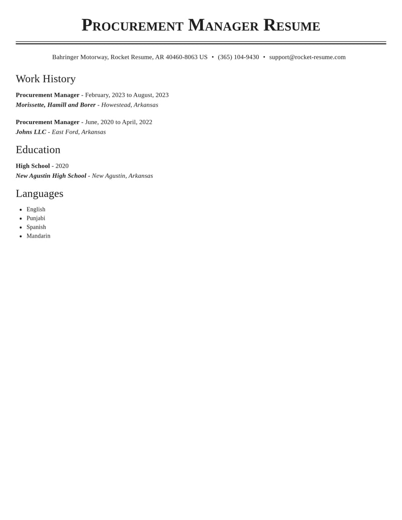 procurement manager misc resume classic template 1 cla