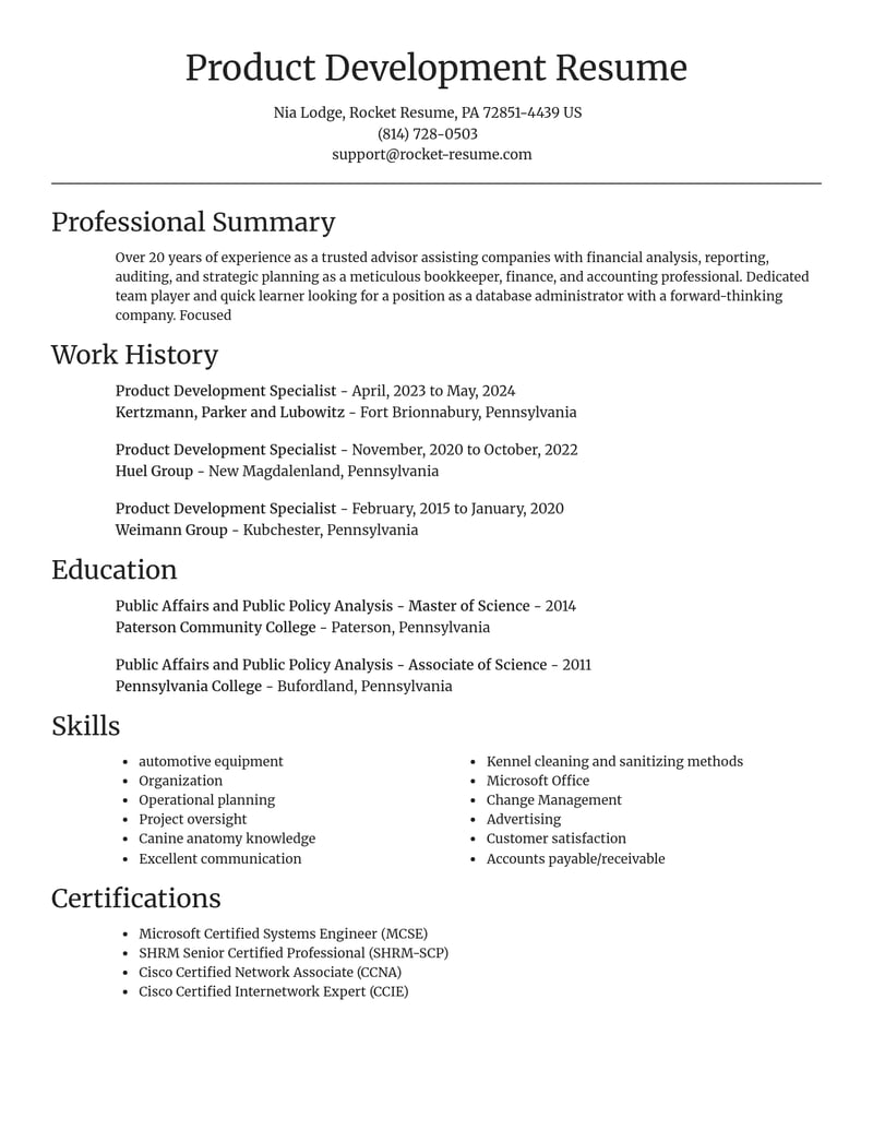 product development specialist misc resume focal point template 0 foc