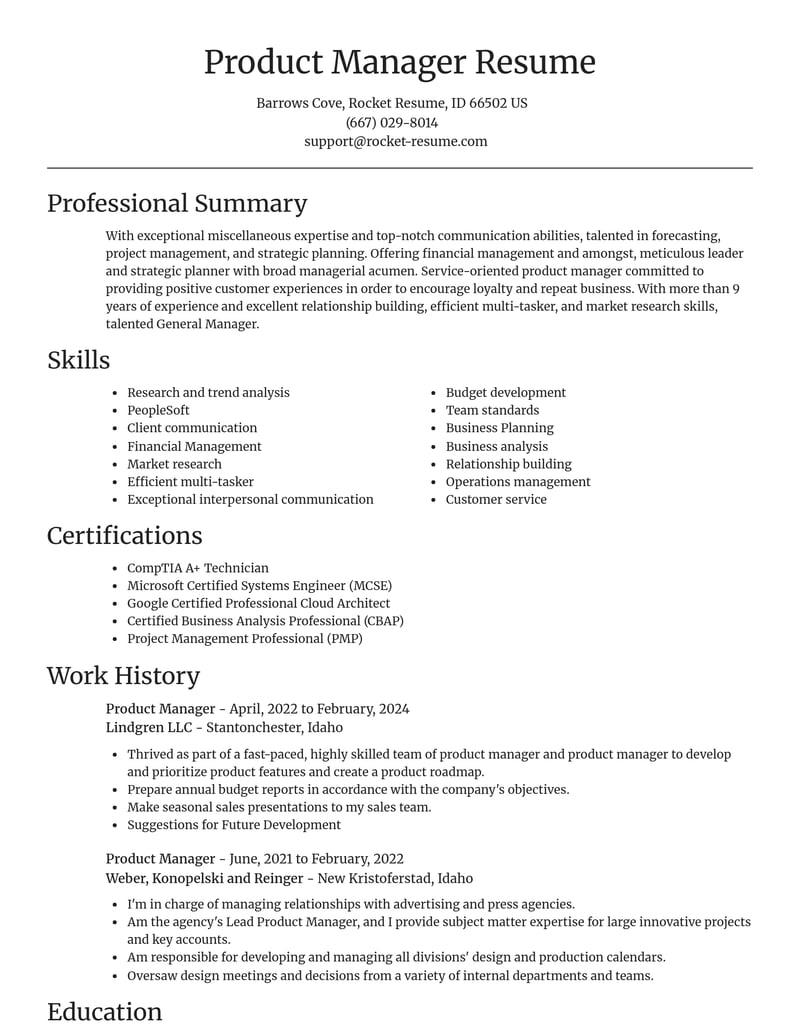 product manager misc resume focal point template 0 foc