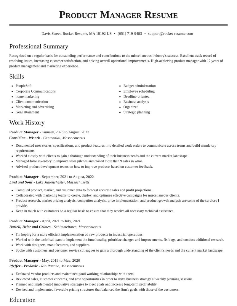 product manager misc resume classic template 1 cla