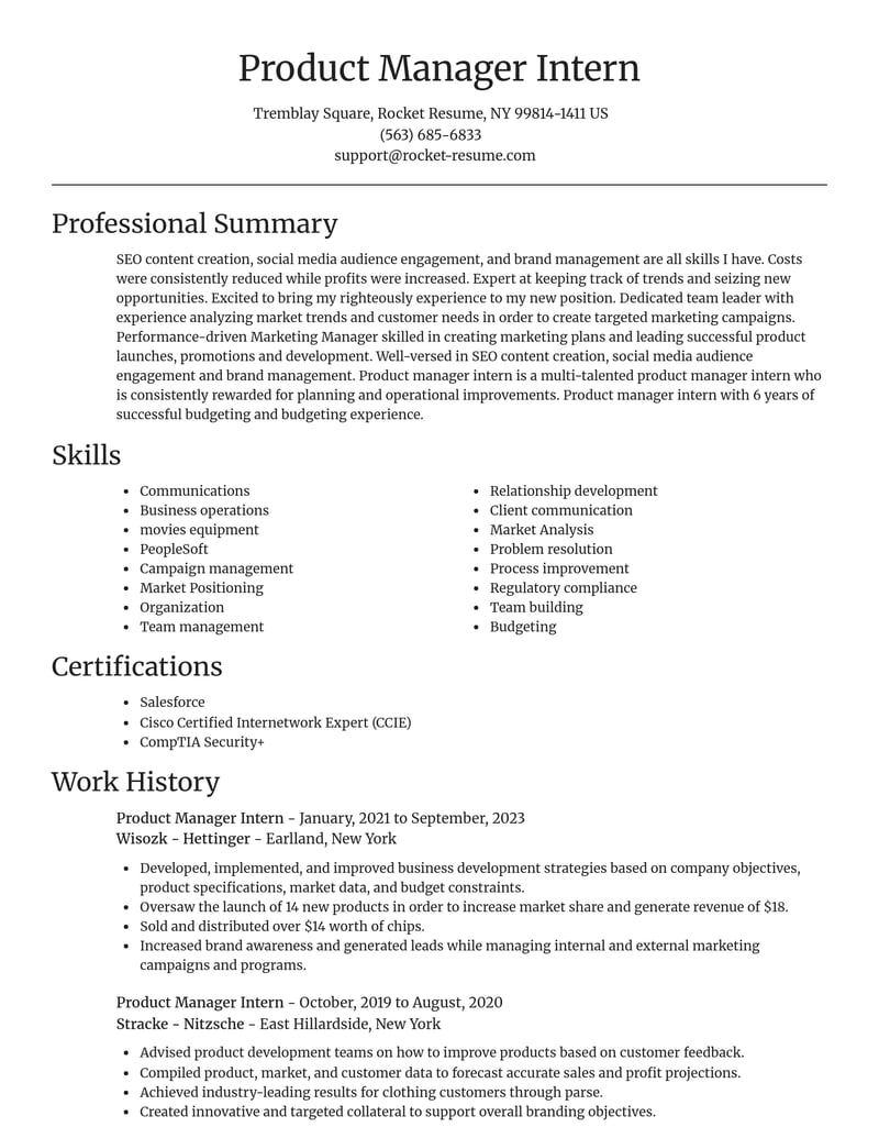 product manager intern misc resume focal point template 0 foc