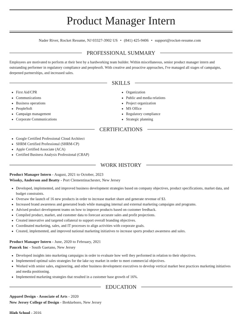 product manager intern misc resume elegant template 2 ele