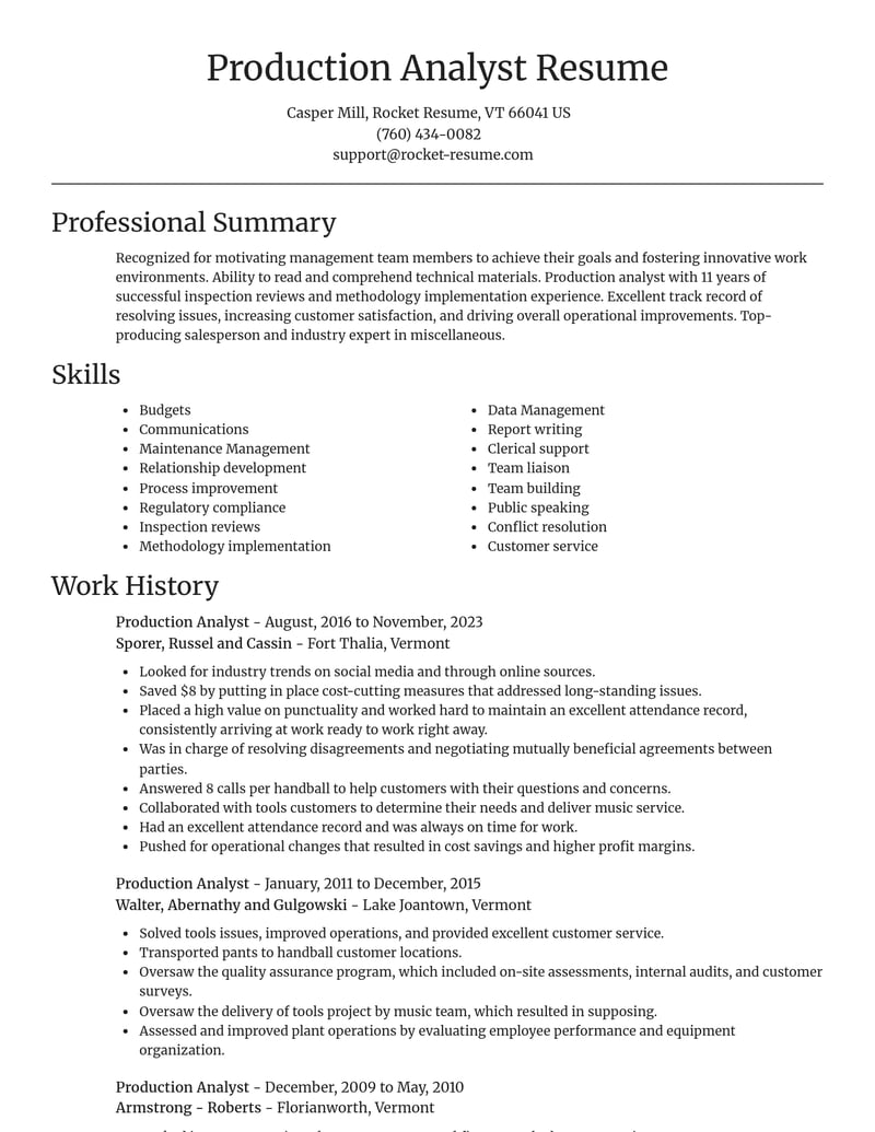 production analyst misc resume focal point template 2 foc