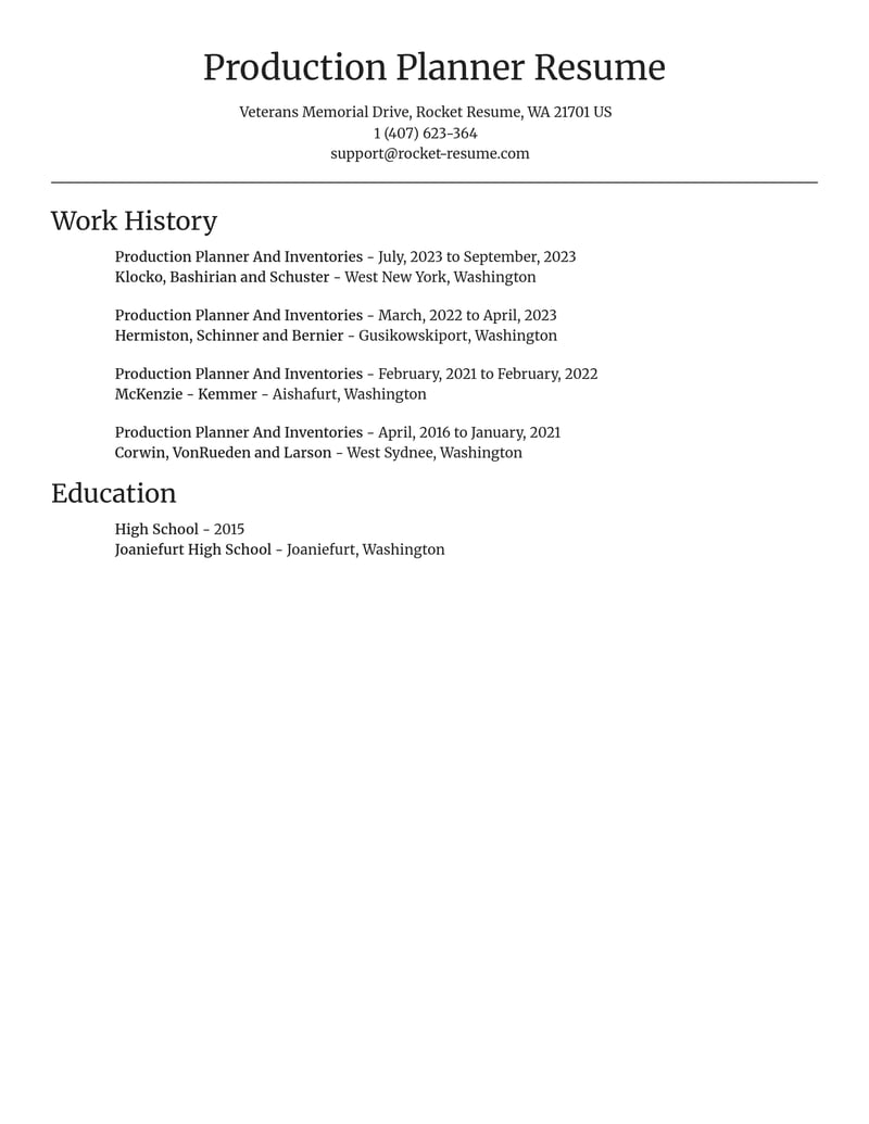 production planner and inventories misc resume focal point template 2 foc