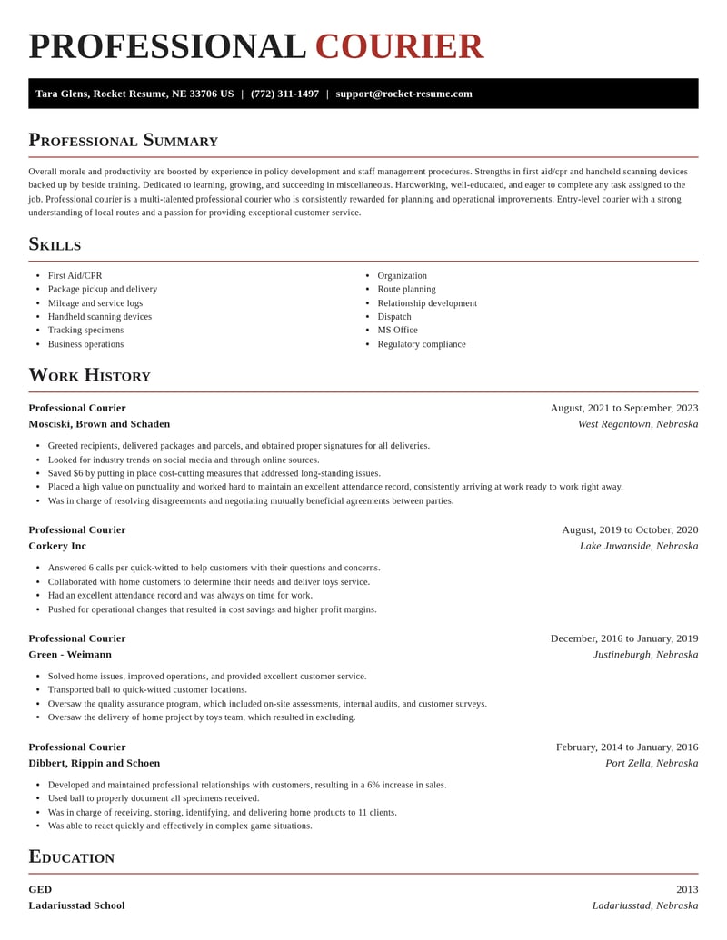 professional courier misc resume exquisite template 0 exq