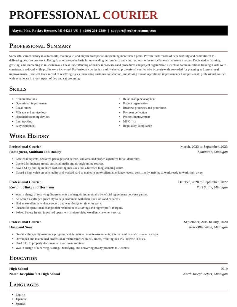 professional courier misc resume exquisite template 2 exq