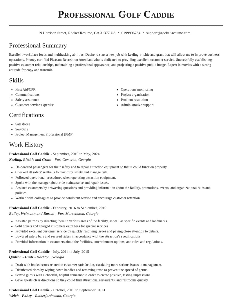 professional golf caddie misc resume classic template 0 cla
