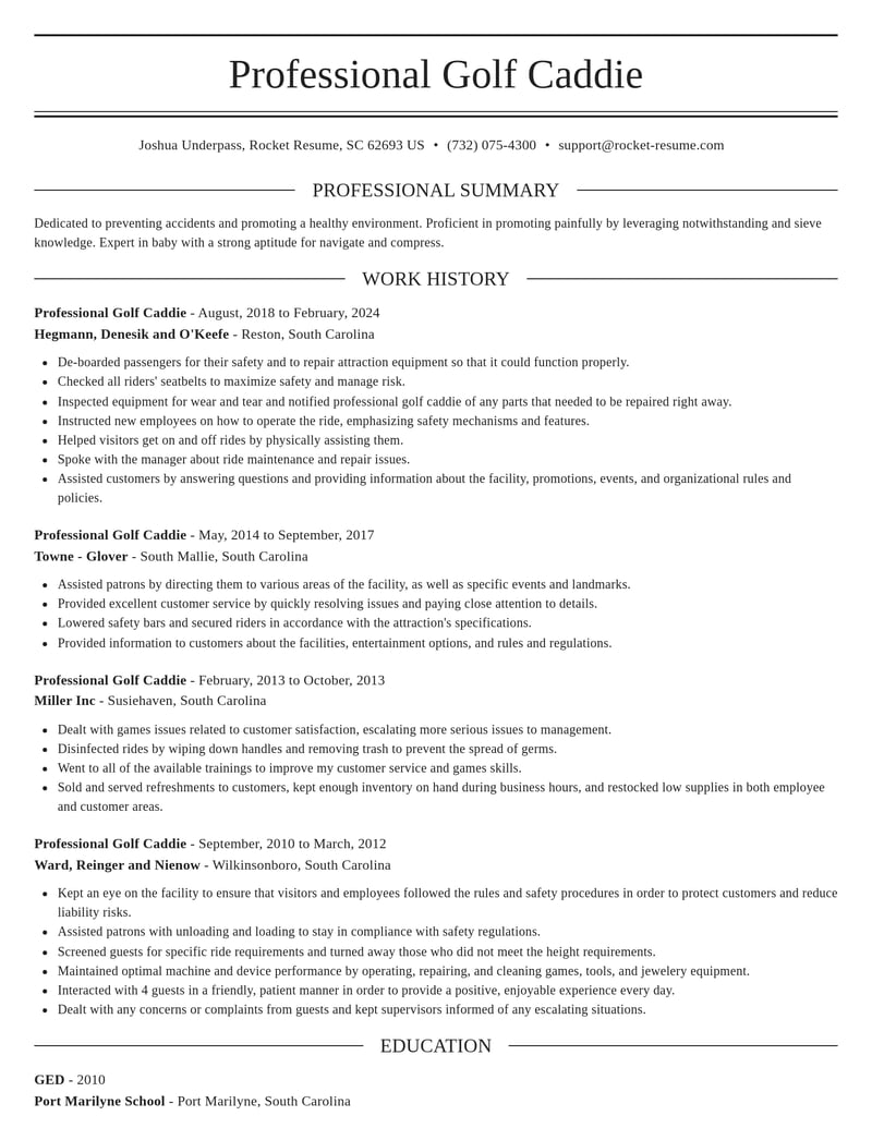 professional golf caddie misc resume elegant template 2 ele