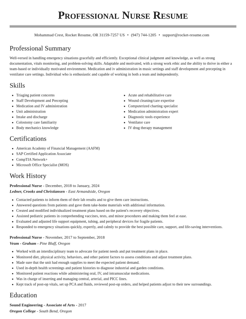 professional nurse misc resume classic template 2 cla