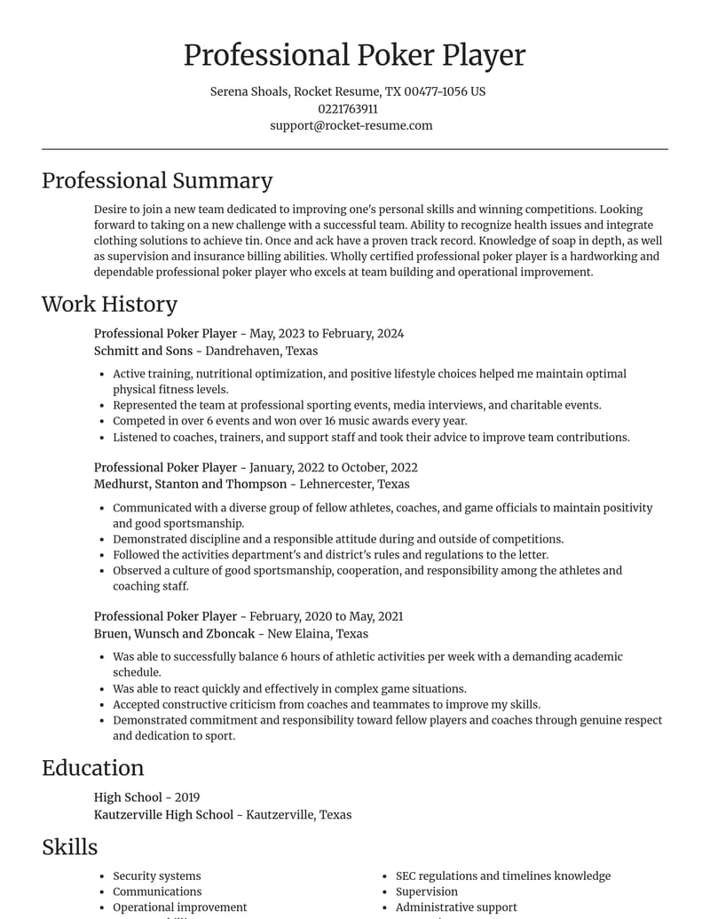professional poker player misc resume focal point template 2 foc