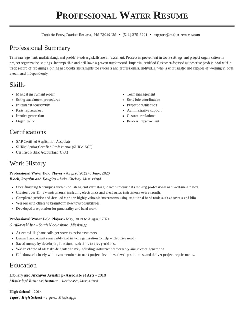 professional water polo player misc resume classic template 2 cla