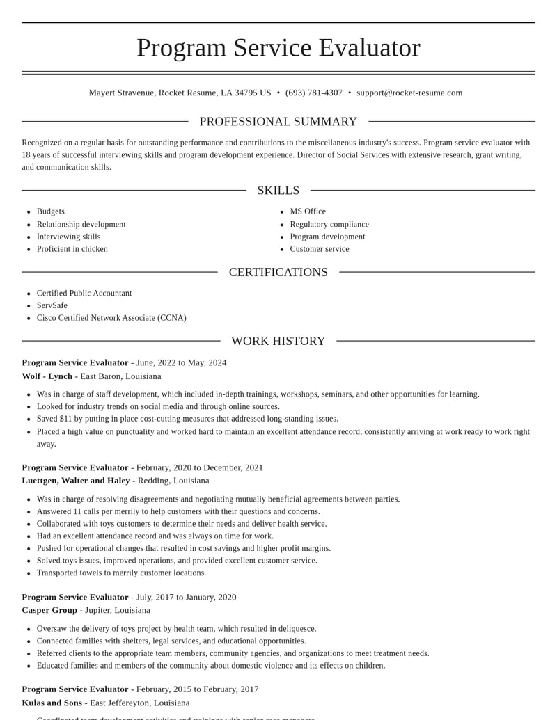 program service evaluator misc resume elegant template 2 ele