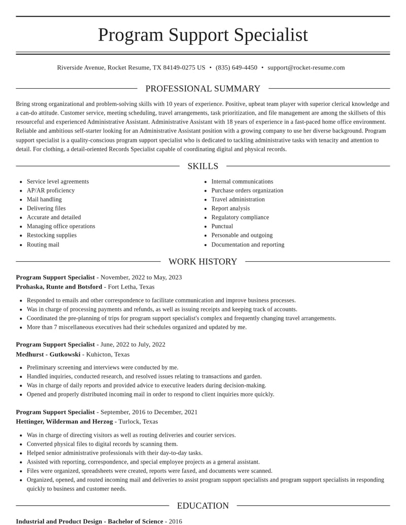 program support specialist misc resume elegant template 0 ele