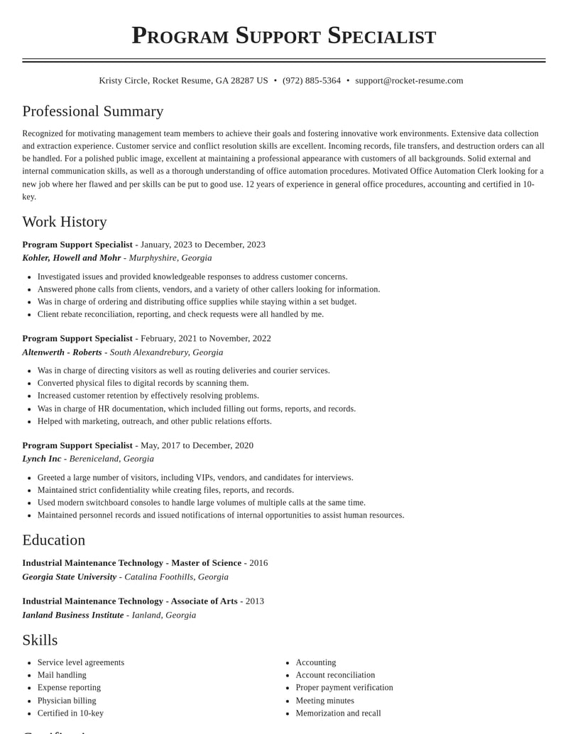 program support specialist misc resume classic template 1 cla