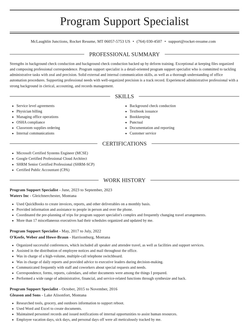 program support specialist misc resume elegant template 1 ele