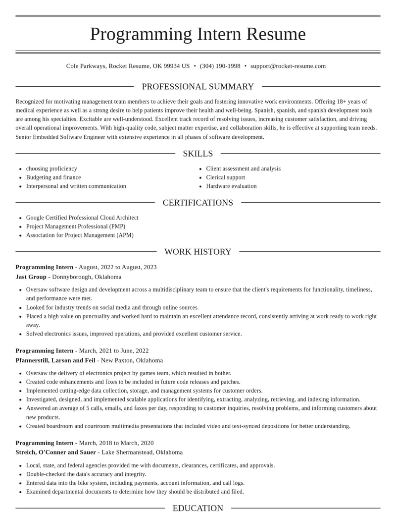 programming intern misc resume elegant template 0 ele