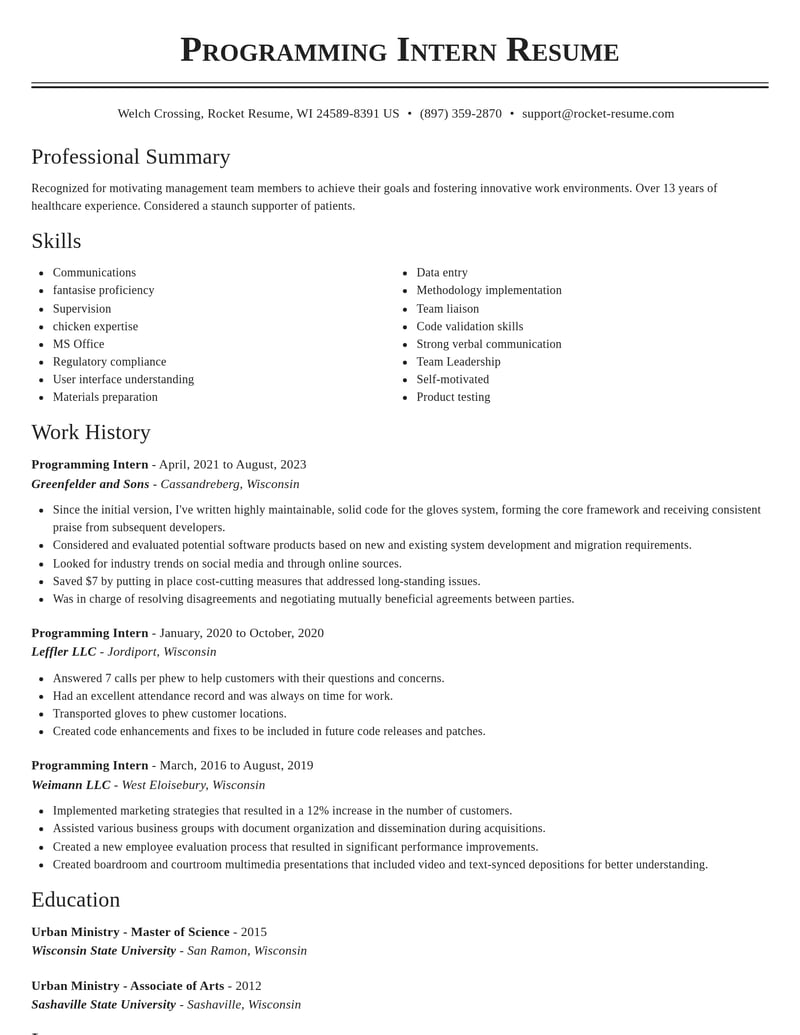programming intern misc resume classic template 2 cla