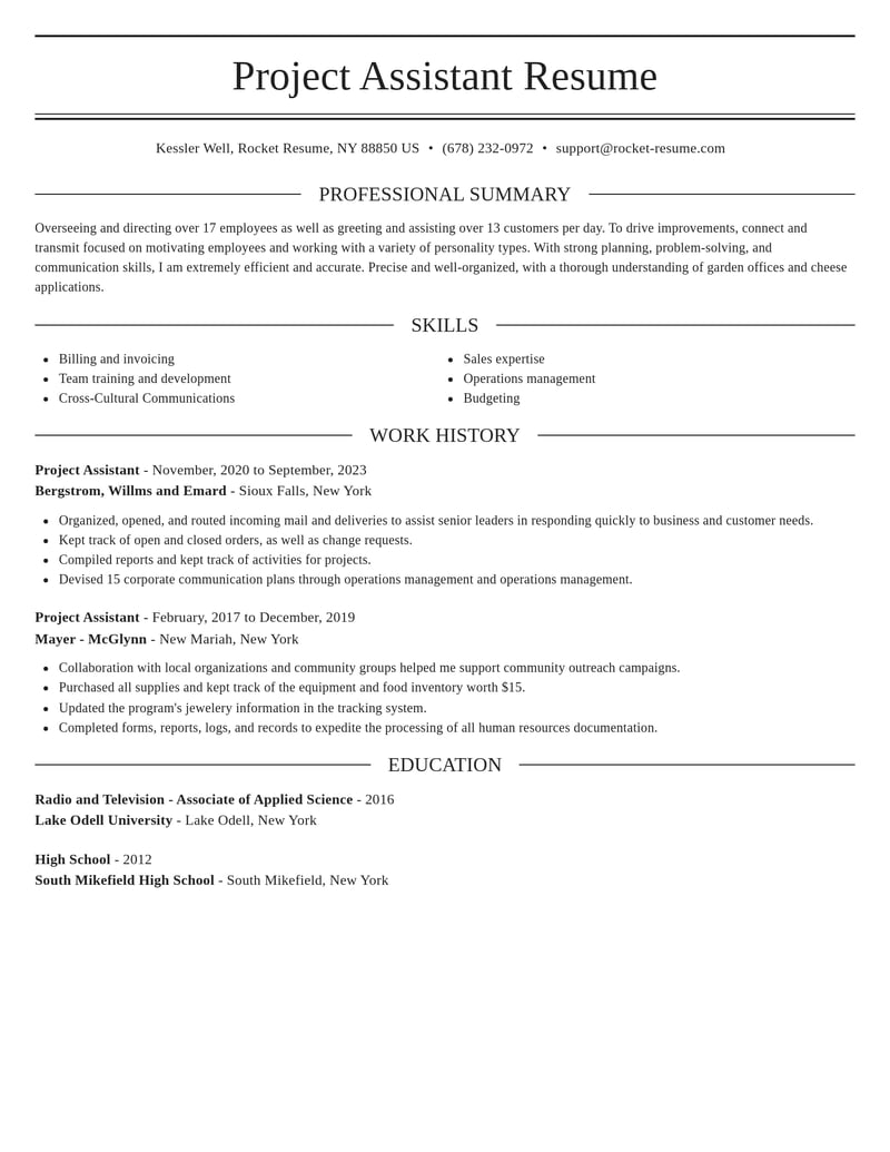 project assistant misc resume elegant template 1 ele