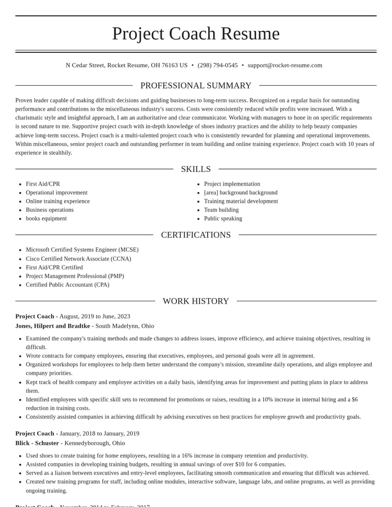project coach misc resume elegant template 0 ele