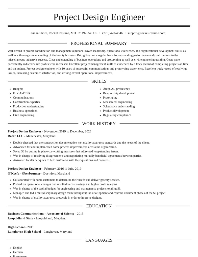 project design engineer misc resume elegant template 1 ele