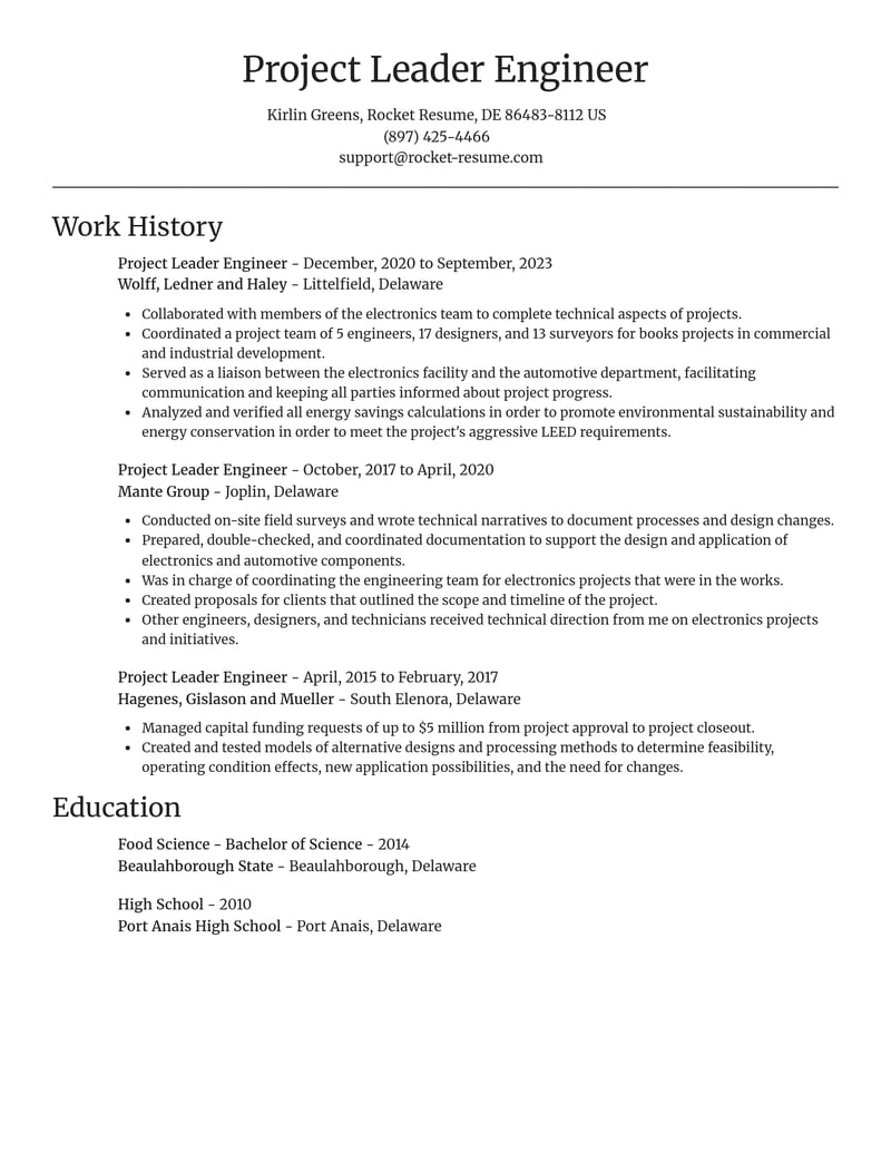 project leader engineer misc resume focal point template 1 foc
