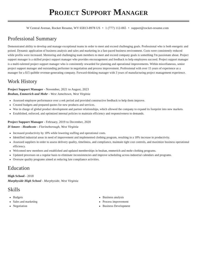 project support manager misc resume classic template 0 cla