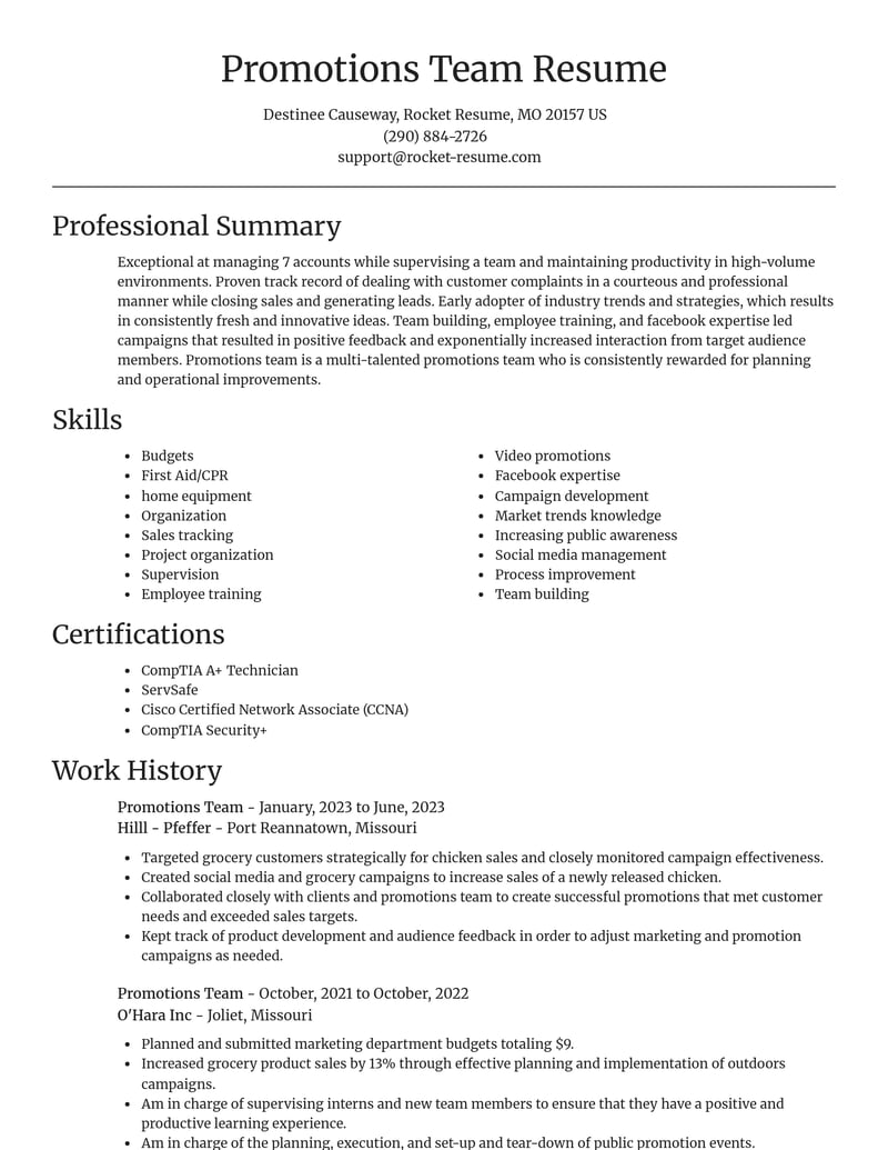 promotions team misc resume focal point template 1 foc