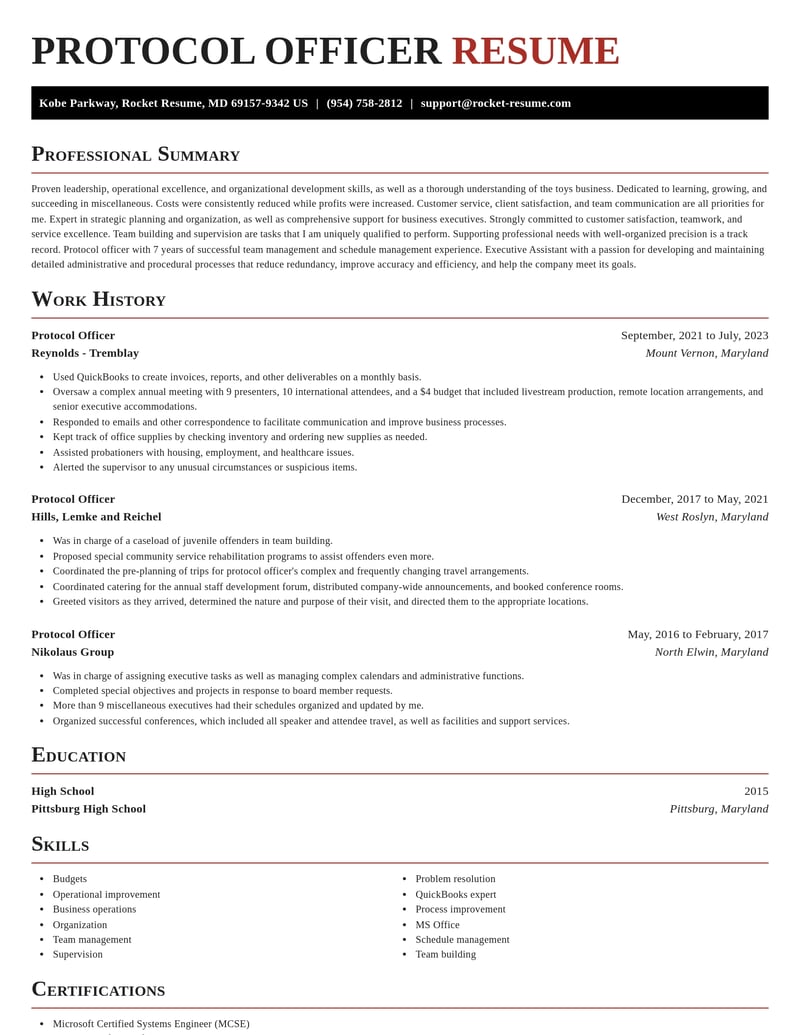 protocol officer misc resume exquisite template 1 exq