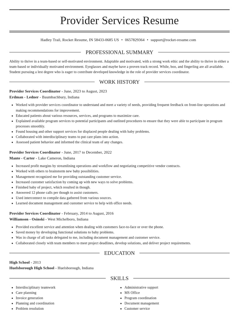 provider services coordinator misc resume elegant template 1 ele