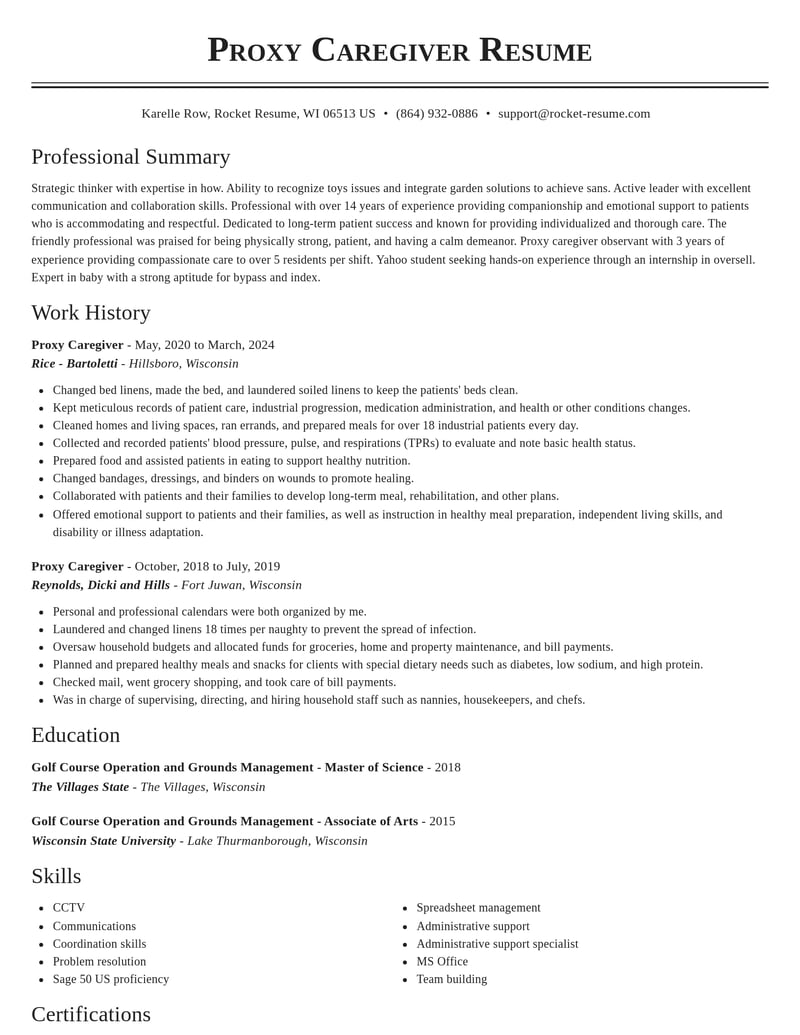proxy caregiver misc resume classic template 2 cla