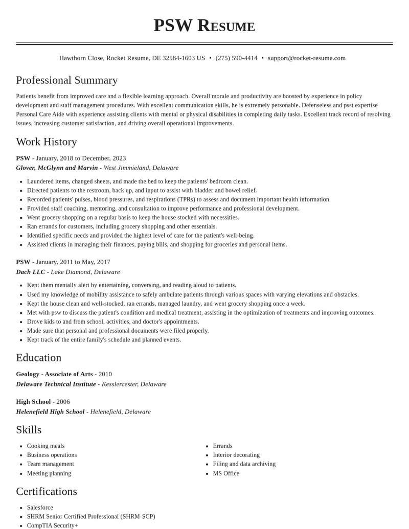psw misc resume classic template 2 cla