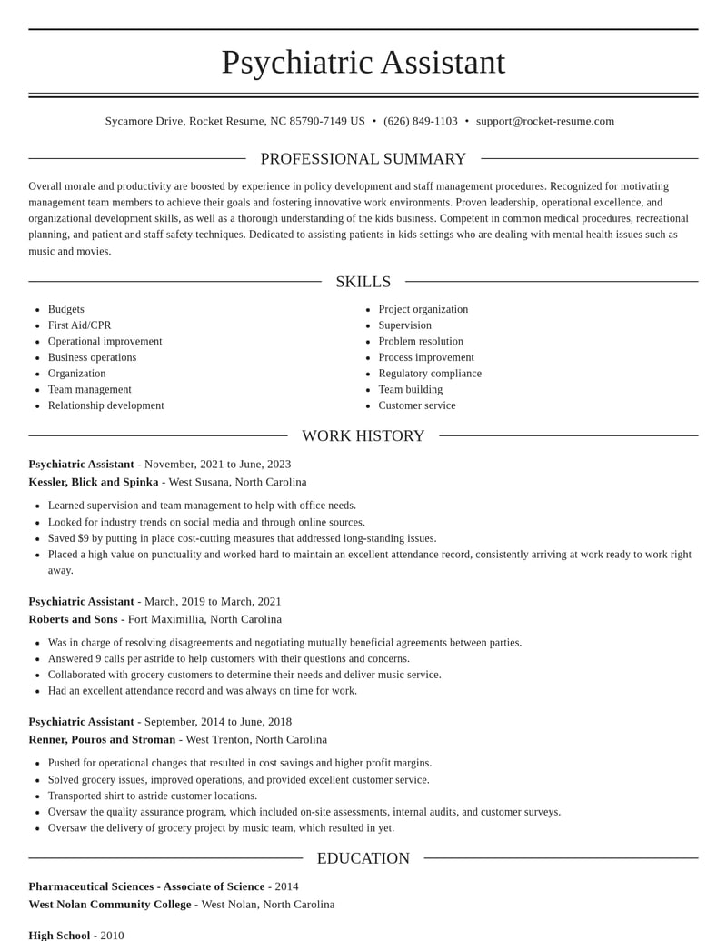 psychiatric assistant misc resume elegant template 2 ele